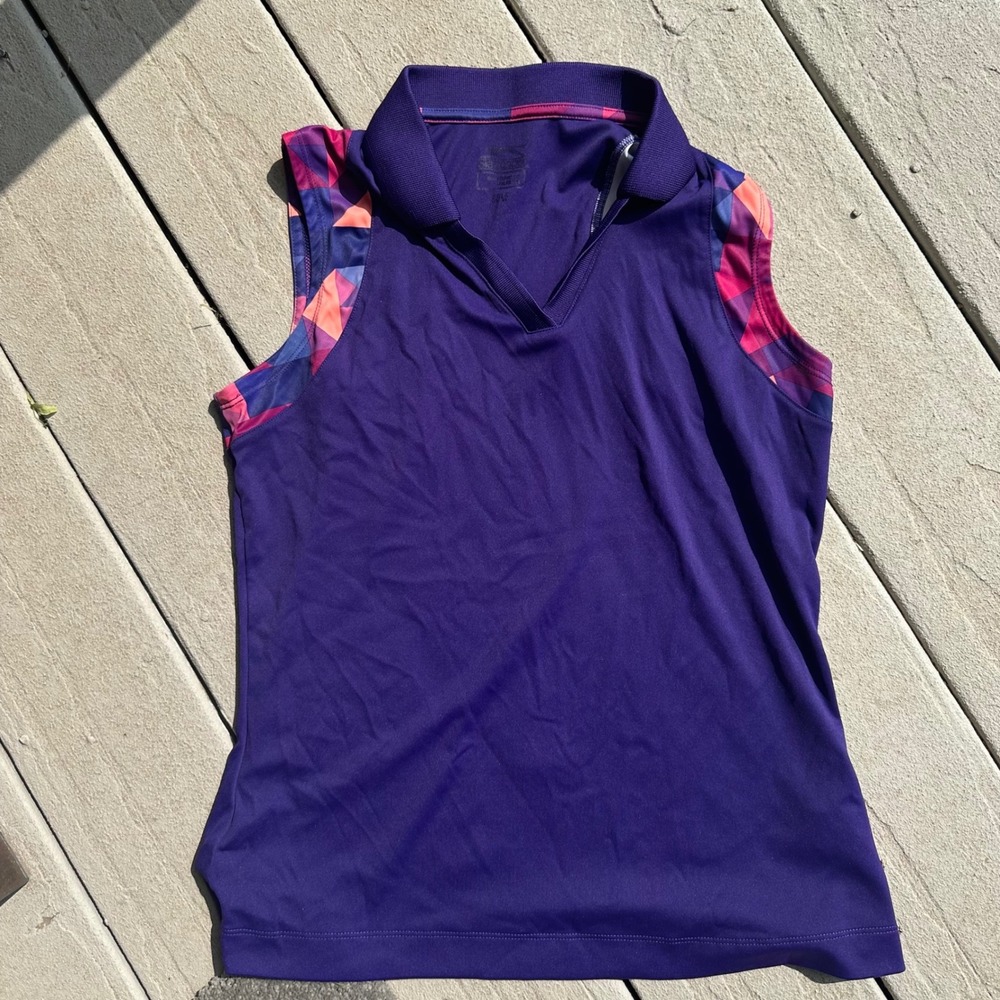 Purple Athletic Polo Tank Top – Size Small – Geometric Shoulder‎ Detail